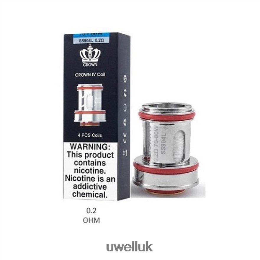 UWELL CROWN 4 REPLACEMENT COILS (4-PACK) Dual Coil 0.2ohm 4P2XFT182 - UWELL Vape Kit