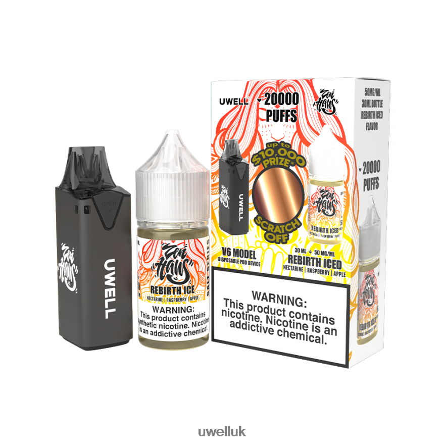 UWELL V6 DISPOSABLE DEVICE + DADDY'S VAPOR 30ML JUICE - COLLAB BUNDLE CLR: Black/FLV: Rebirth Iced 50mg 4P2XFT221 - UWELL London