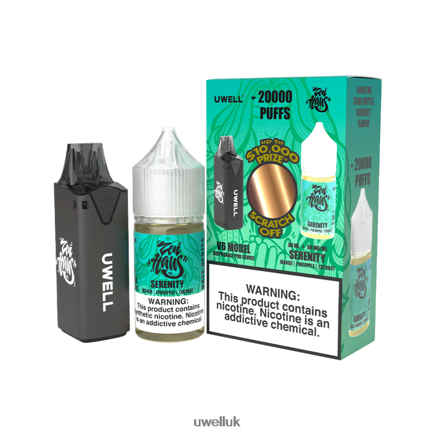 UWELL V6 DISPOSABLE DEVICE + DADDY'S VAPOR 30ML JUICE - COLLAB BUNDLE CLR: Black/FLV: Serenity 50mg 4P2XFT222 - UWELL Vape Kit