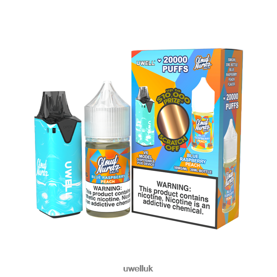 UWELL V6 DISPOSABLE DEVICE + DADDY'S VAPOR 30ML JUICE - COLLAB BUNDLE CLR: Blue/FLV: Blue Raspberry Peach 50mg 4P2XFT203 - UWELL Vape Price