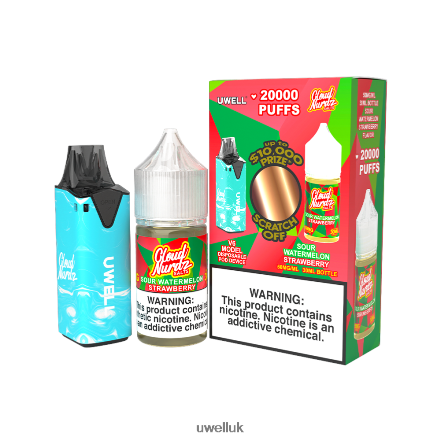 UWELL V6 DISPOSABLE DEVICE + DADDY'S VAPOR 30ML JUICE - COLLAB BUNDLE CLR: Blue/FLV: Sour Watermelon Strawberry 50mg 4P2XFT204 - UWELL Vape Mod