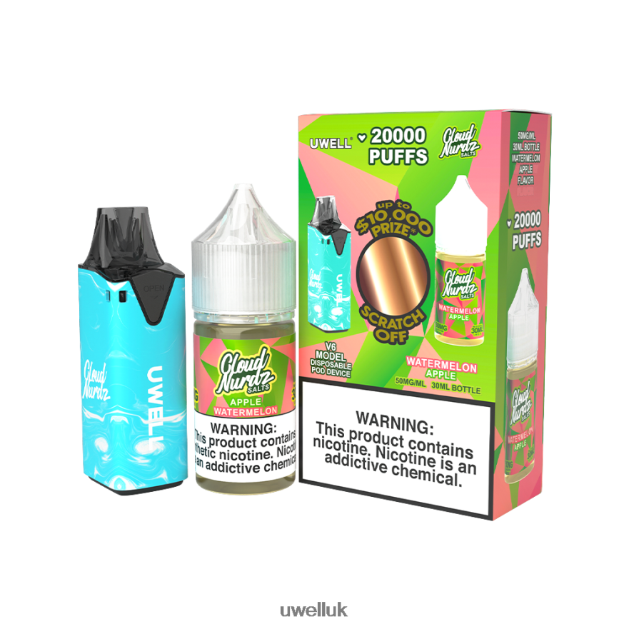 UWELL V6 DISPOSABLE DEVICE + DADDY'S VAPOR 30ML JUICE - COLLAB BUNDLE CLR: Blue/FLV: Watermelon Apple 50mg 4P2XFT205 - UWELL Vape Review