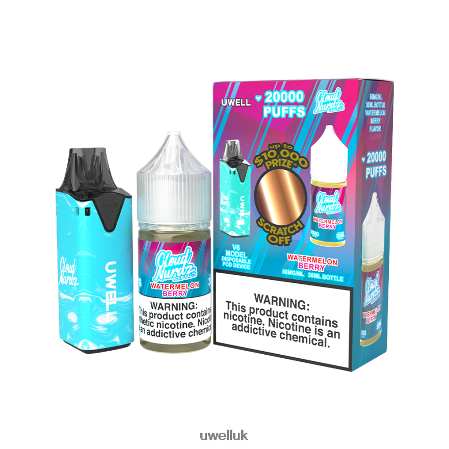 UWELL V6 DISPOSABLE DEVICE + DADDY'S VAPOR 30ML JUICE - COLLAB BUNDLE CLR: Blue/FLV: Watermelon Berry Iced 50mg 4P2XFT206 - UWELL Vape Refill