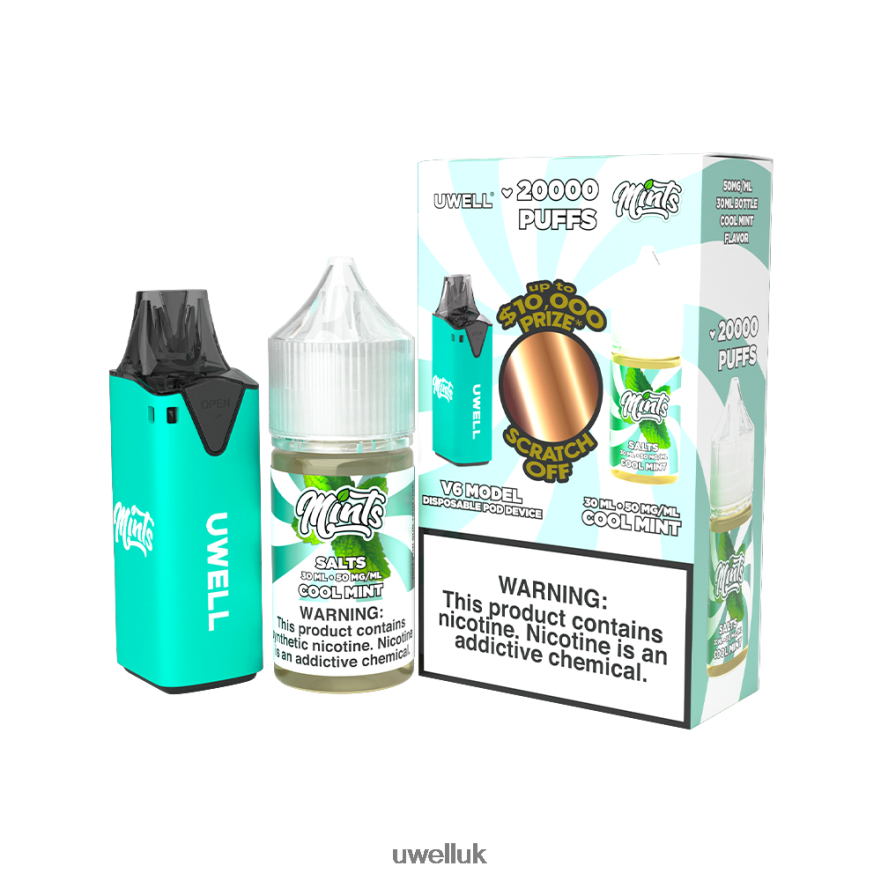 UWELL V6 DISPOSABLE DEVICE + DADDY'S VAPOR 30ML JUICE - COLLAB BUNDLE CLR: Cyan/FLV: Cool Mint 50mg 4P2XFT210 - UWELL Vape UK