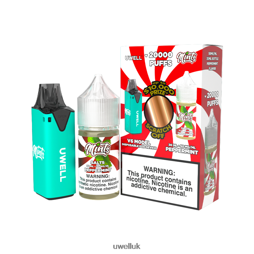 UWELL V6 DISPOSABLE DEVICE + DADDY'S VAPOR 30ML JUICE - COLLAB BUNDLE CLR: Cyan/FLV: Peppermint 50mg 4P2XFT211 - UWELL London