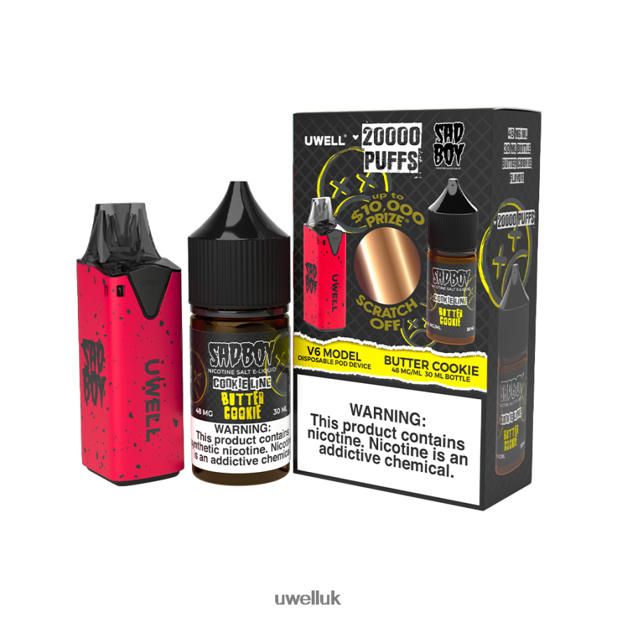 UWELL V6 DISPOSABLE DEVICE + DADDY'S VAPOR 30ML JUICE - COLLAB BUNDLE CLR: Red/FLV: Butter Cookie 48mg 4P2XFT212 - UWELL Vape Kit