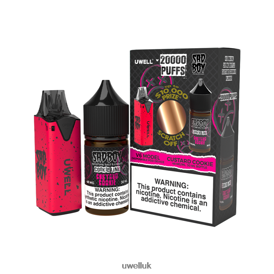 UWELL V6 DISPOSABLE DEVICE + DADDY'S VAPOR 30ML JUICE - COLLAB BUNDLE CLR: Red/FLV: Custard Cookie 48mg 4P2XFT213 - UWELL Vape Price