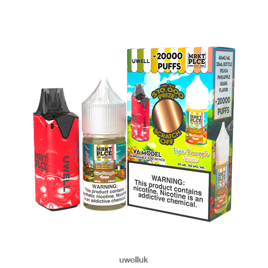 UWELL V6 DISPOSABLE DEVICE + DADDY'S VAPOR 30ML JUICE - COLLAB BUNDLE CLR: Red/FLV: Feijoa Pineapple Guava 48mg 4P2XFT207 - UWELL Vape For Sale