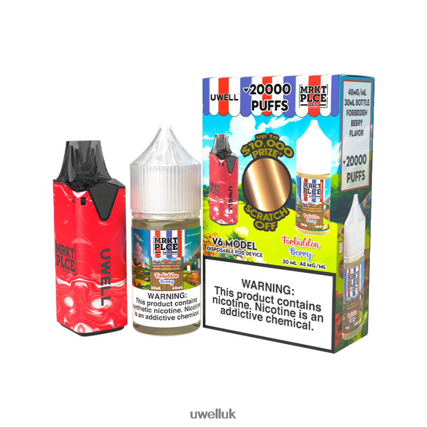 UWELL V6 DISPOSABLE DEVICE + DADDY'S VAPOR 30ML JUICE - COLLAB BUNDLE CLR: Red/FLV: Forbidden Berry 48mg 4P2XFT208 - UWELL Vape Flavour