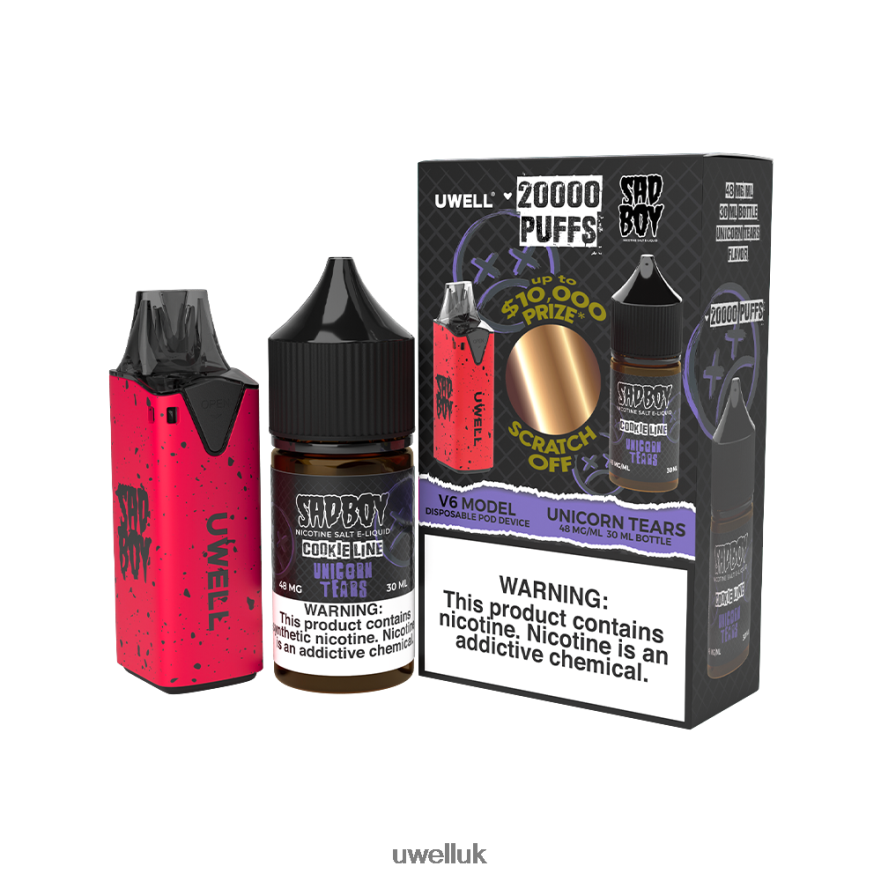 UWELL V6 DISPOSABLE DEVICE + DADDY'S VAPOR 30ML JUICE - COLLAB BUNDLE CLR: Red/FLV: Unicorn Tears 48mg 4P2XFT214 - UWELL Vape Mod