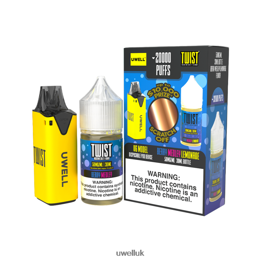 UWELL V6 DISPOSABLE DEVICE + DADDY'S VAPOR 30ML JUICE - COLLAB BUNDLE CLR: Yellow/FLV: Berry Medley Lemonade 50mg 4P2XFT216 - UWELL Vape Refill