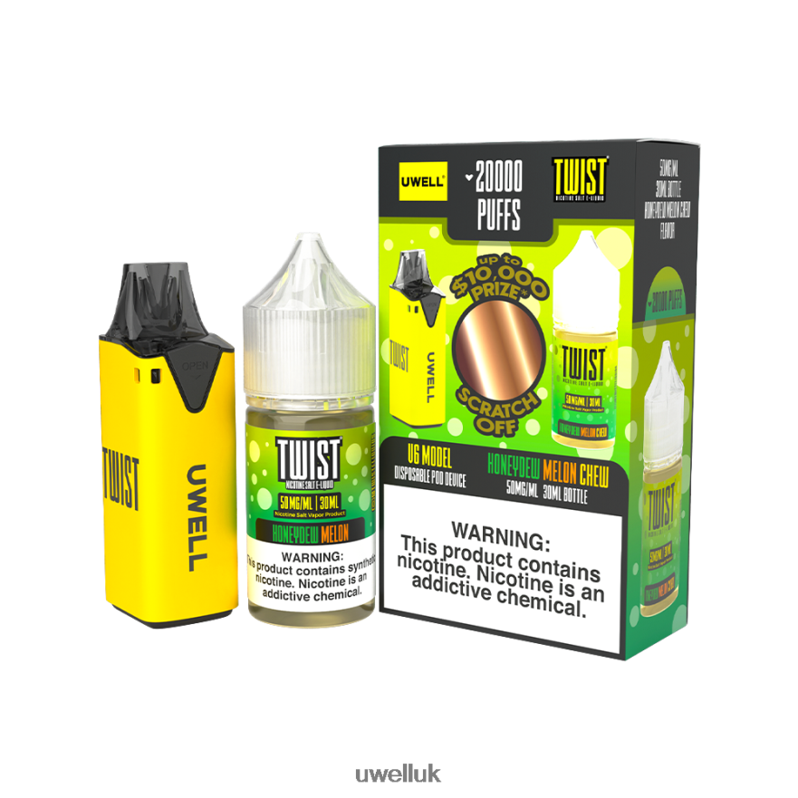 UWELL V6 DISPOSABLE DEVICE + DADDY'S VAPOR 30ML JUICE - COLLAB BUNDLE CLR: Yellow/FLV: Honeydew Melon Chew 50mg 4P2XFT217 - UWELL Vape For Sale