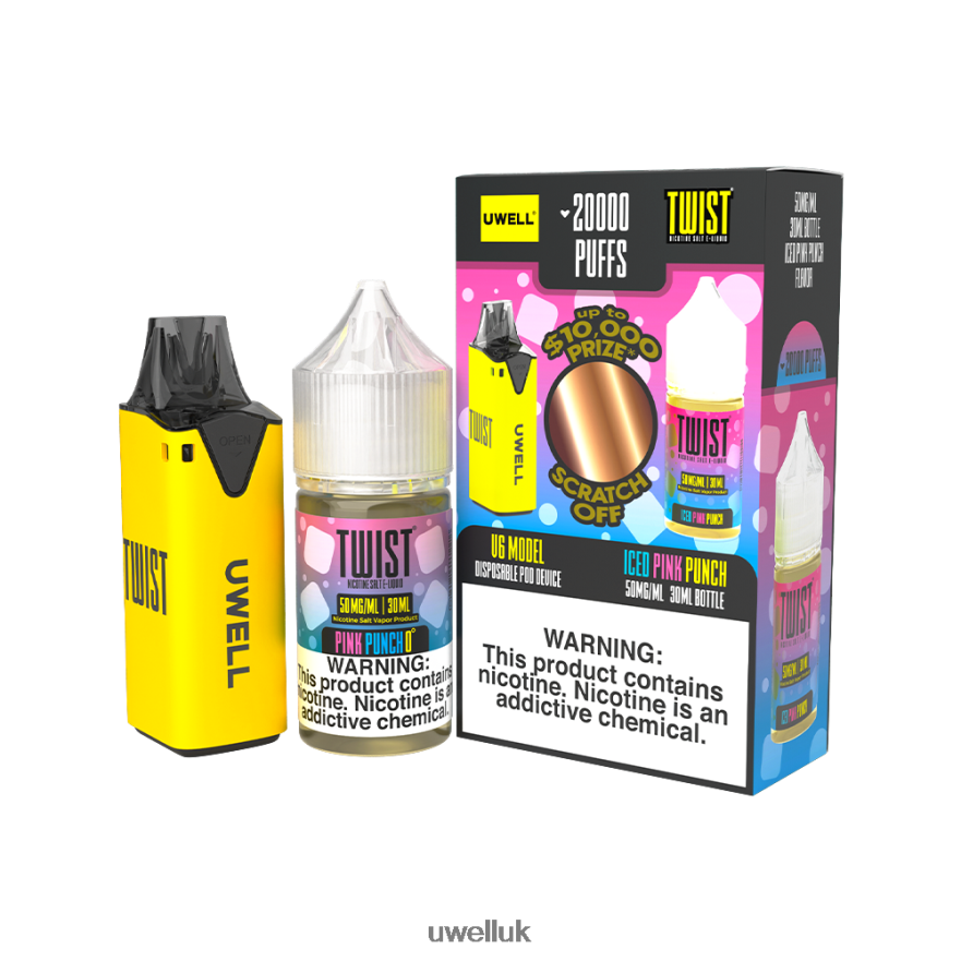 UWELL V6 DISPOSABLE DEVICE + DADDY'S VAPOR 30ML JUICE - COLLAB BUNDLE CLR: Yellow/FLV: Iced Pink Punch 50mg 4P2XFT218 - UWELL Vape Flavour