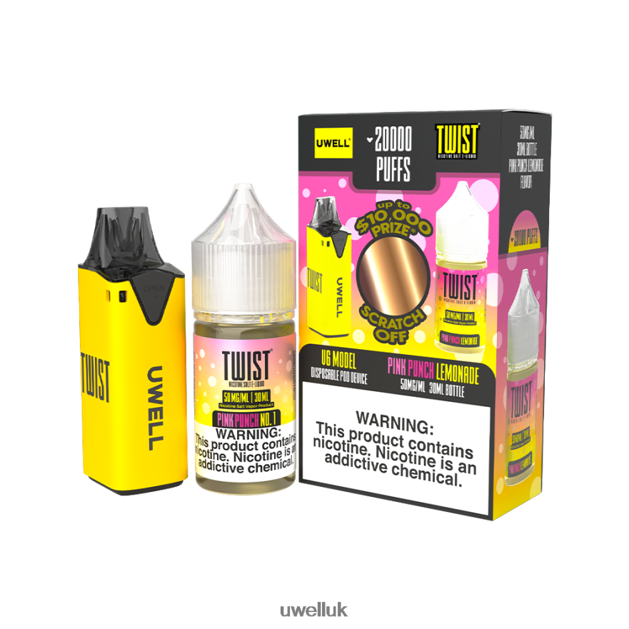 UWELL V6 DISPOSABLE DEVICE + DADDY'S VAPOR 30ML JUICE - COLLAB BUNDLE CLR: Yellow/FLV: Pink Punch Lemonade 50mg 4P2XFT219 - UWELL UK