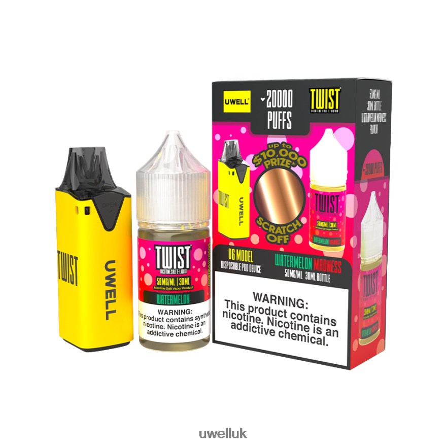 UWELL V6 DISPOSABLE DEVICE + DADDY'S VAPOR 30ML JUICE - COLLAB BUNDLE CLR: Yellow/FLV: Watermelon Madness 50mg 4P2XFT220 - UWELL Vape UK